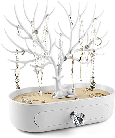 MORE&LESS Geweih Ornament Display Rack mit Schublade Kristall Griff Baum Turm hängende Aufbewahrungsstücke Ring Ohrringe Halskette Armband