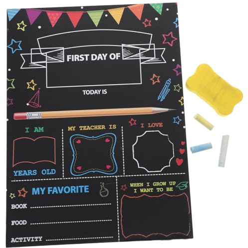 STOBOK First Day of School Blackboard Double-Sided Back to School Chalkboard with Pen and Sponge Wood Sign Reusable Photo Props Kids Decor