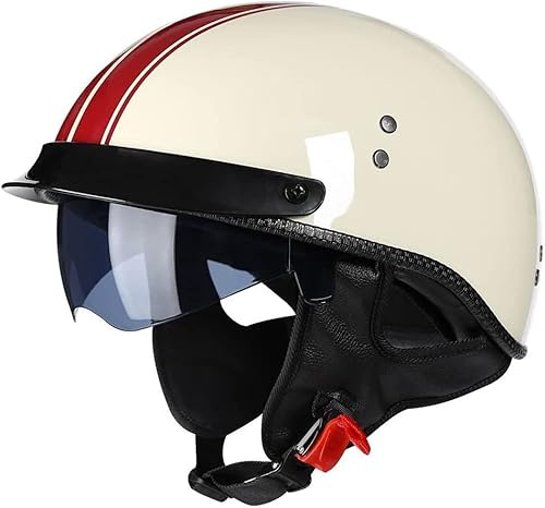 Halbschalenhelm Halbhelme Motorradhelm mit ECE Genehmigt Brain-Cap Halbschale Roller-Helm Scooter-Helm Jet-Helm Mit Visier Retro für Erwachsene Herren Damen (Color : 3, Size : 57-58cm)