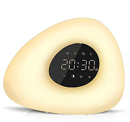 Alarm Clock Wake Up Light Sunrise Sunset Simulation with 10 Nature Sounds 7 Colors Light Touch Control RGB Dimmable Night Lamp