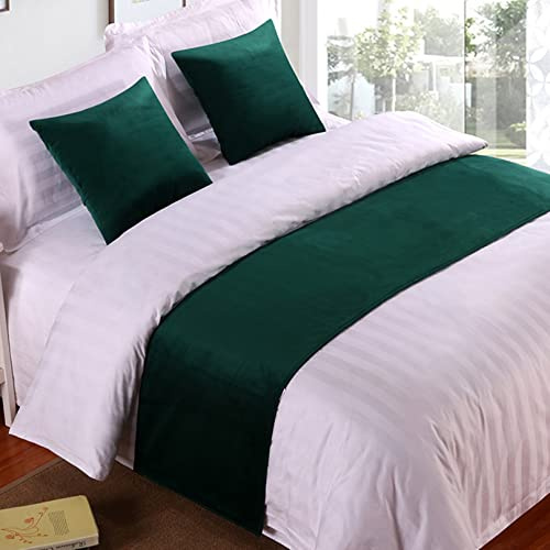 Chemin de lit en velours doux pour lit 2 places - Couvre-lit de luxe - Vert - Housse décorative, écharpe, serviette d'extrémité pour chambre d'hôtel, salle de mariage - 210 x 50 cm
