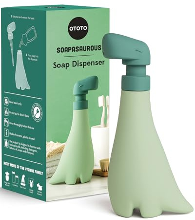 OTOTO Soapasaurous Dino - Dispenser di sapone per le mani, grazioso accessorio da bagno, dispenser di sapone liquido, dinosauro, accessori da cucina carini, regali per bambini