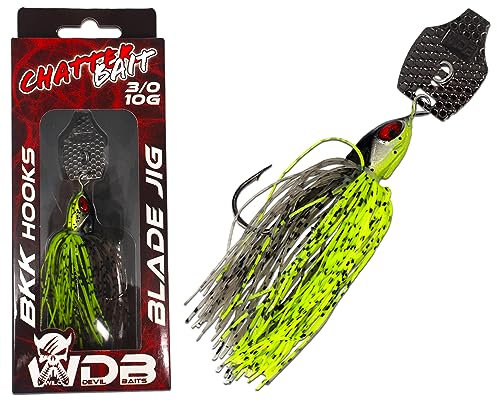 Wild Devil Baits Blade Jig Chatterbait Spinnköder Chatter Bait Kunstköder Barsch Hecht Zander (UV Green Pumpkin)