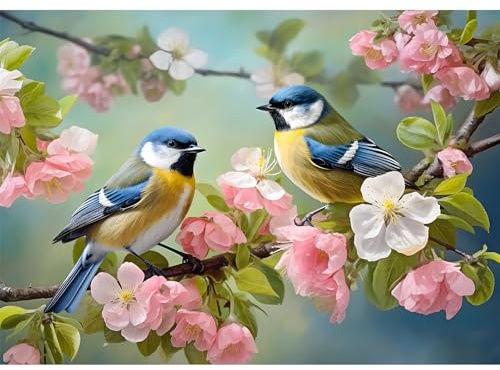 MXJSUA DIY Diamant Malerei Kits für Erwachsene Vögel und Blüten Diamant Kunst Farbe mit runden Diamanten Vollbohrer Edelstein Kunst Malerei Kit für Zuhause Wanddekoration 30x40cm