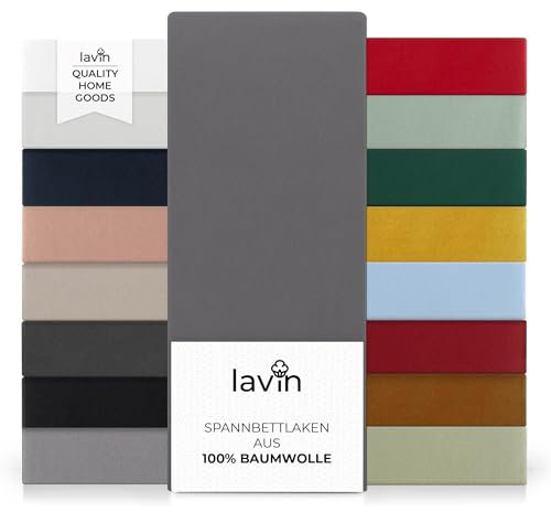 Lavin Spannbettlaken 100% Baumwolle Jersey Spannbetttuch Laken (Stein-anthrazit, 140/160x200+30cm)