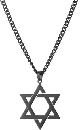 BlackAmazement Collana in acciaio inox con ciondolo a forma di stella di David esagramma, con sigillo di Salomon, argento e oro, nero, Metallo