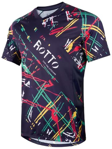 ROTTO Maglia MTB Uomo Maglia Ciclismo Mountain Bike con Manica Corta per MTB BMX Downhill umidità e Asciugatura Rapida