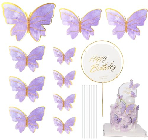 MWUMRCM 21Pcs Farfalla Decorazioni per Torte 3D Farfalla Cake Topper Decorazioni Miste Farfalla Cupcake Toppers per Compleanno Festa Nuziale Cake Wall Party Decorazioni Alimentari (Viola)