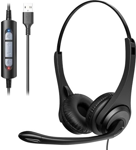 Voistek USB Auriculares con micrófono para PC y portátil, Auriculares Estéreo con Micrófono con Supresión de Ruido, Controles en línea para Oficina, hogar, Zoom, Skype y MS Teams