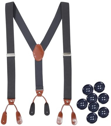 Kajeer Bretelle da Uomo Larghe 3,5 cm - Regolabili in Ecopelle Marrone con 8 Asole Nere per Lavoro
