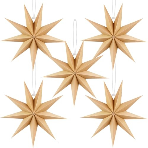 BestoFun Set di 5 stelle di carta marrone 30 cm