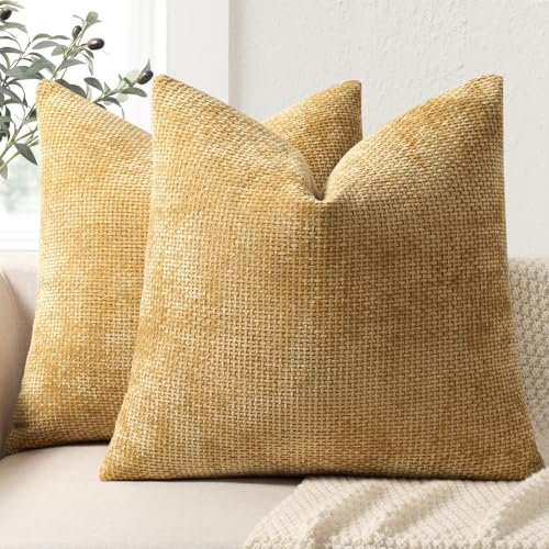 ZWJD Kissenbezug 40x40 2er Set Chenille Kissenbezüge Sofakissen Kissenhüllen Gelb Dekokissen Weiche Sofakissenbezug für Couch, Bett und Wohnzimmer Heimdekoration Luxus Zierkissenbezüge
