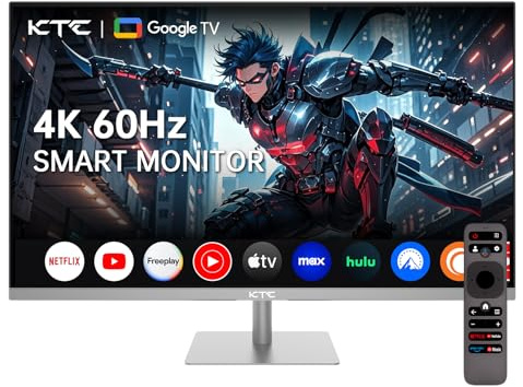 KTC 32 Inch 4K Smart Monitor with Google TV System 3840 * 2160P Netflix Licensed Type C 65W PD Speakers 5W*2 Dolby Audio Hey Google Voice Remote HDR WiFi Bluetooth VESA Tiltable 32 in Smart TV