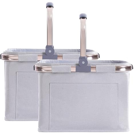 Diurwur® 30 l shoppingkorg, 2 delar, prisvärd vikbar bärkorg, stor shoppingväska, picknickkorg, vikkorg, resväska, praktisk shoppingkorg med vadderade handtag