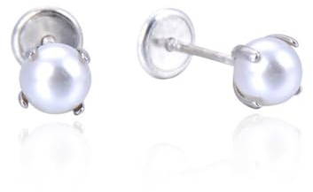 MINOPLATA Pendientes Perla 4mm garra de Plata de ley cierre rosca