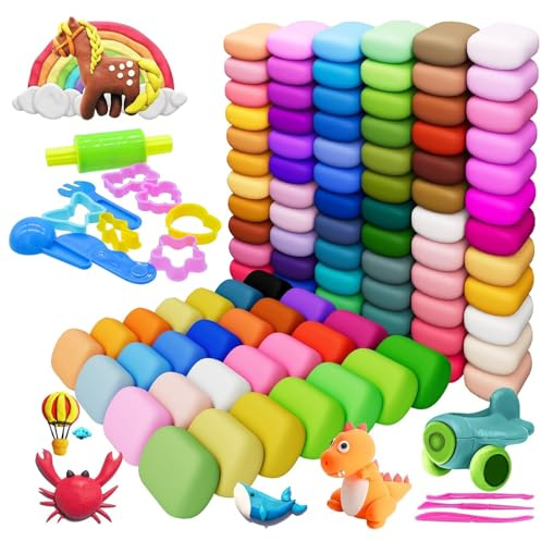 Argilla da Modellare Bambini 100 Pezzi con 13 Strumenti Set Creativo Argilla Leggera Asciugatura all'Aria Colori Misti Regalo Educativo per Feste e Attività Manuali