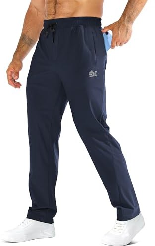 BROKIG Mens Dry Gym Tracksuit Bottoms, Cooling Joggers Trousers, Stretch Golf Running Jogging Bottoms (X-Large, Navy)