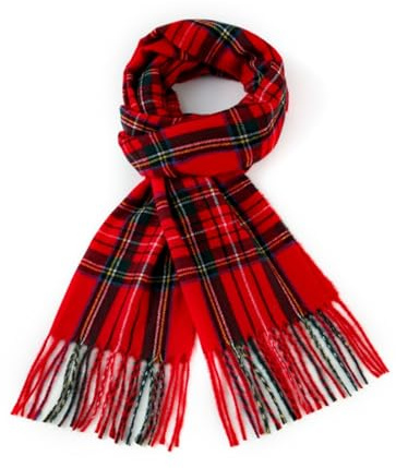 QSZHSL Red Scarf Winter Warm Scarves, Super soft Red Stuart Tartan Plaid Scarf, Soft Stylish Plaid scarf for Men Women, Scottish Clan Tartan Scarves, Cashmere tartan Royal Stewart Red (1 Pcs)