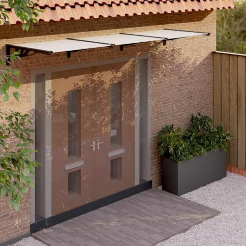 Baldacchino per terrazza, con braccio articolato, colore: nero e trasparente, 297,5 x 90 cm, in policarbonato, protezione solare per balcone, terrazza, giardino, facile da montare