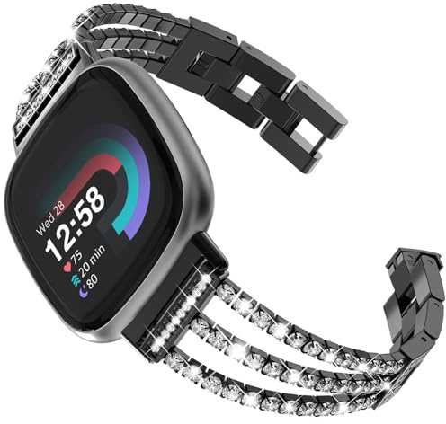 TIANCANCAN Kompatibel med Fitbit Sense 2/Sense/Fitbit Versa 4/Fitbit Versa 3, kvinnor bling metall länk armband ersättningsband för Fitbit Versa 3/Versa 4/Sense/Sense 2, Fitbit Versa 3/Versa 4/Sense