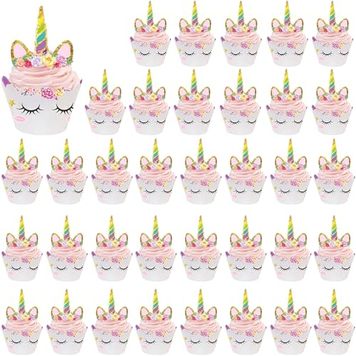 Cupcake Topper Wrapper, 36 set Unicorn Cupcake Toppers