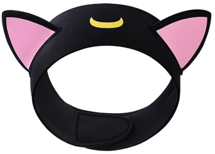 Haodream Cinta de protección para el pelo ajustable, bonita oreja de gato, banda de neopreno de 3 mm, gorro de buceo de dibujos animados, mantiene el agua alejada permanentemente