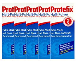 5x PROTEFIX Haftpulver 50g PZN 01381004 Extra Stark mit Nass-Haftkraft
