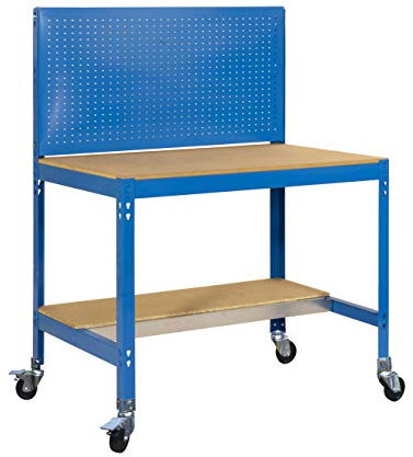 Simon Rack Banco de Trabajo Taller, Capacidad Carga 120 kg, 1520x910x610 mm, Mesa de Trabajo, Incluye Ruedas, Azul/Madera - BT2