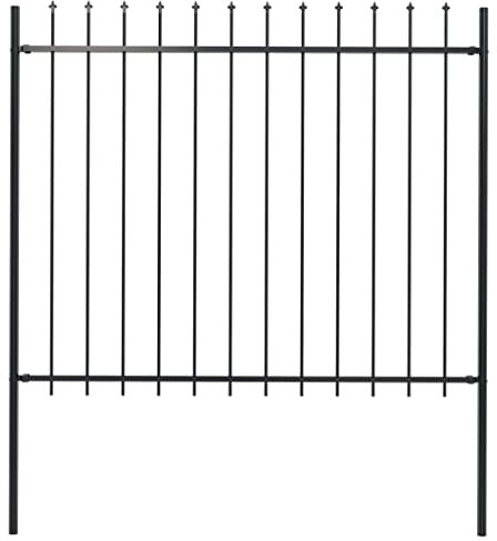 vidaXL Gartenzaun mit dekorativen Speerspitzen Schmuckzaun Metallzaun Zaun Zaunelemente Stahlzaun Gitterzaun Zaunfeld Tor Stahl 1,8m Schwarz