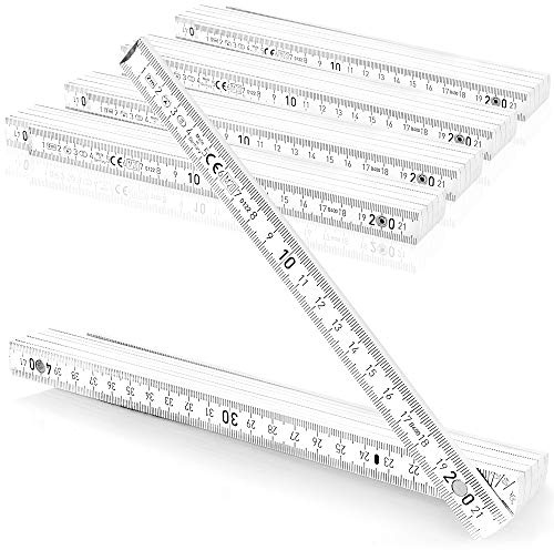 Robin Goods Folding Ruler 5 x Beech Wood from Sustainable Forestry – Folding Ruler 2 m with 10 Sections – Metric Meter Ruler in White (05 Pieces – White – No Pattern)