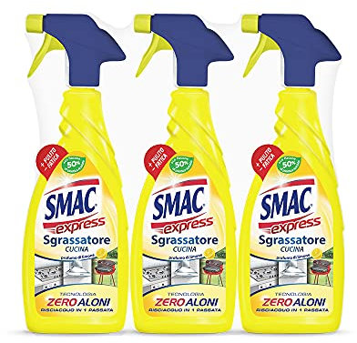 Smac Express - Sgrassatore Cucina al Limone, Detergente Spray Multisuperficie con Azione Sgrassante e Tecnologia Zero Aloni, 650 ml x 3 Pezzi