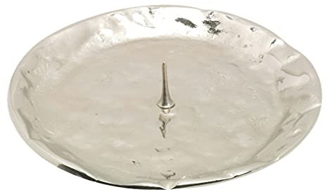 NKlaus Kerzenteller mit Dorn Ø 9cm Messing vernickelt glänzend Kerzenuntersetzer Teller 10589