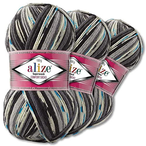 Alize 3x100g Superwash Comfort Sockenwolle 33 Farben zur Auswahl ein-/mehrfarbig Pullover Kleidung Wolle (7650)