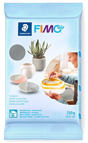 STAEDTLER lufttorkande modelleringsmassa FIMO Air, grå, omedelbart användbar, ingen bränningsprocess behövs, 250 g, behaglig känsla, klibbar inte, minst 95% naturliga råvaror, 8103–80