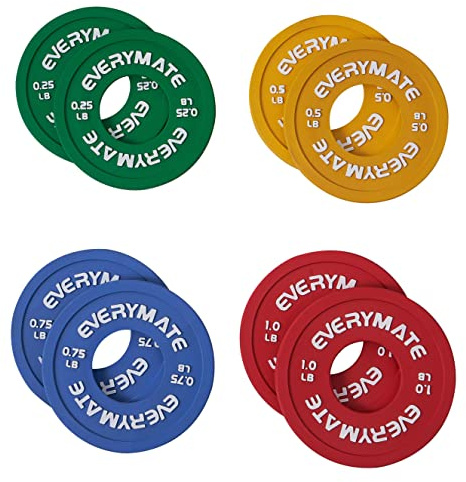EVERYMATE Set di piastre per pesi frazionari in gomma, set di micro pesi da 0,1 kg, 0,2 kg, 0,3 kg, 0,5 kg, per bilancieri olimpici per allenamento della forza, micro piastre per pesi