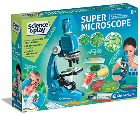 Clementoni - Super Mikroskop Set: wissenschaftliche Experimente Kit für Kinder, Vergrößerung bis zu 1200x! (8+ Jahre)