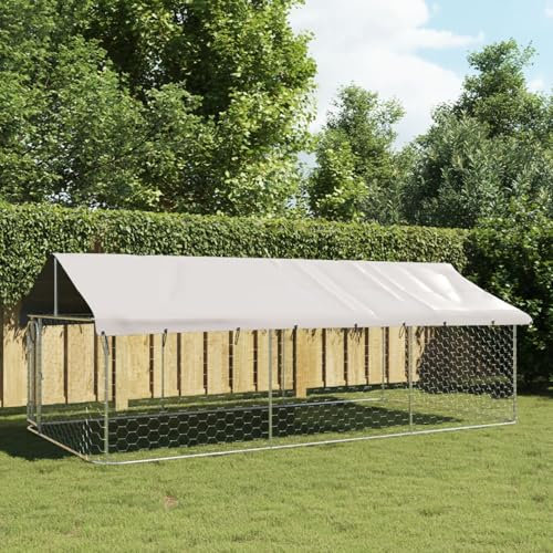 Camerina Outdoor-Hundezwinger mit Dach 400x200x150 cm Gartenzaun Zaun FüR Hunde Freigehege Kleintierzaun Outdoor Hundegitter Garten Haustier Zaun Garten