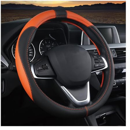 JNNJ Steering Wheel Cover Car, Sport Anti-Slip Breathable Steering Wheel Cover, Universal 38cm Microfiber Leather Steering Wheel Cover, Protective Interior Accessories for Women Men(Black/Orange)