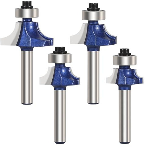 Vearter 4PCS Roundover Router Bit Set, 6.35mm (1/4'' ) Shank Carbide Corner Round Over Bits, Woodworking Milling Cutter Tools, for Rounding Edge Forming - Radius 3mm, 4,7mm, 6,35mm, 8mm