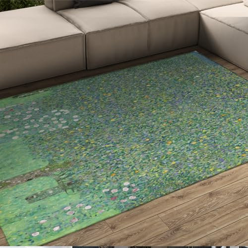 LANDERSION Rustikaler Außenansichtsbereich Teppich Bunte Blumenpflanze Läufer Teppich Grün Ästhetischer Teppich Rutschfester waschbarer Küchenteppich für die Waschküche 150x250cm