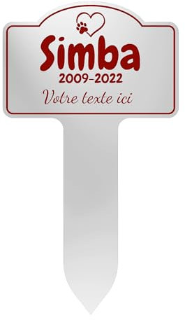 GRAVURE CONCEPT Plaque Funéraire pour Animaux - Stèle Commémorative Personnalisable PVC (Chien/Chat etc) - (Modèle 2 / Blanc Texte Rouge)