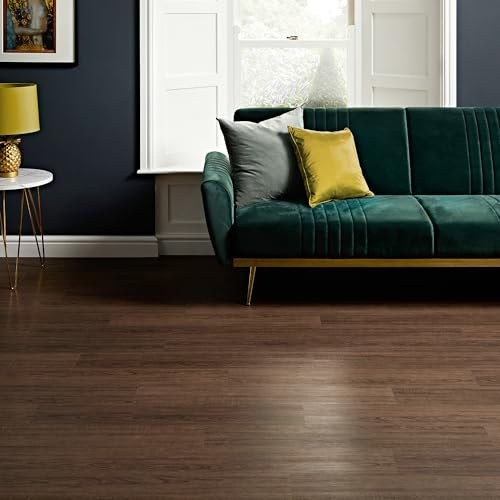 AMBULABO Self Adhesive Flooring – 18pcs (2.5m²) Peel and Stick Floor Planks, Wood Effect Vinyl Flooring (Dark Brown)