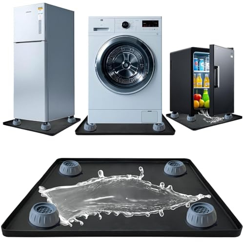 Silicone Refrigerator Mat 60x60x2cm with 4 Base Raisers,Washable Under Refrigerator Mat,Non-Slip Floor Protector,Spill-Proof Fridge Tray,Durable Multifunctional Mat for Dryer Mini Fridge Wine Cabinet