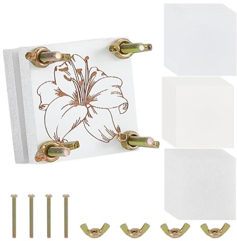 GOMAKERER Flower Press Kit 8 Lagen 5x5cm Holz Blumenblatt Pflanzenpressset Mit Werkzeugen Kleine Botanische Presse Für DIY Gepresste Blumenkunst