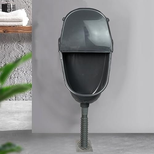 Gtzly Wasserlose Urinale for Männer mit Deckel, Wandmontiertes Kunststoff-Urinal mit Manuellem Spülventil und Rohren for Garage, Schuppen, Hinterhof(Black)