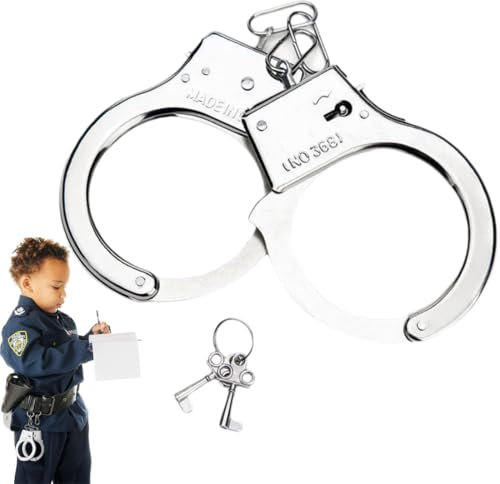 DWFEYOI Menottes en Métal avec Clés,Menottes Enfant,Jouets Menottes Acier Inoxydable avec Clés,Accessoire Cosplay Menotté,Jouet pour Le Jeu Rôle la Police Costumes Fête Halloween