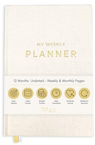 Planly | The Ultimate Undated Weekly & Monthly Planner A5 – Daily Journal, To-Do List, Notebook with 255 Pages, 120gsm Paper - Habit Tracker, Increase Productivity & Achieve Goals