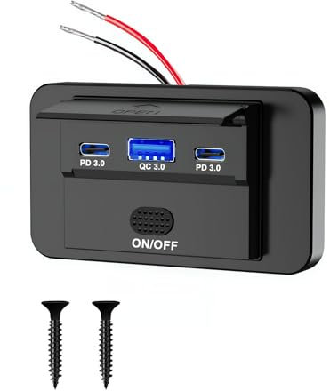 Prise USB 12v Camping Car Encastrabl, PD 36W et QC3.0 18W Prise 12V/24V Camping-Car Etanche à Montage en Surface avec Interrupteur Prise USB Voiture pour Moto, Bus, Bateau, Camping-Car, Tableau