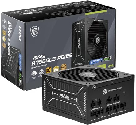 MSI MAG A750GLS PCIE5, Fully Modular Compact Gaming 750W Power Supply, 80+ Gold, ATX 3.1 & PCIe 5.1 Ready, Native Dual-Color 12V-2x6 Cable, Low-Noise, Embossed Jacket Cables, 10 Year Warranty
