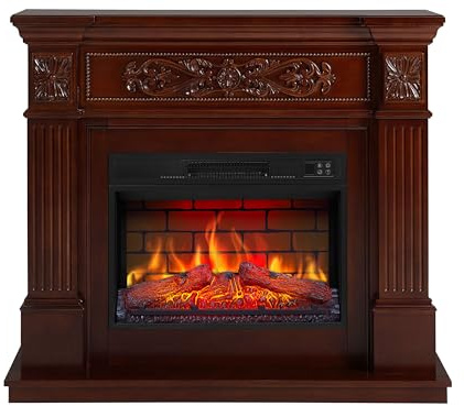 ArtiFlame Toscana AF23BS Elektrisk öppen spis med uppvärmning, 1 800 W, realistisk flameffekt, LED-lampor, fjärrkontroll, timer, termostat, sprakande effekt, MDF, russet